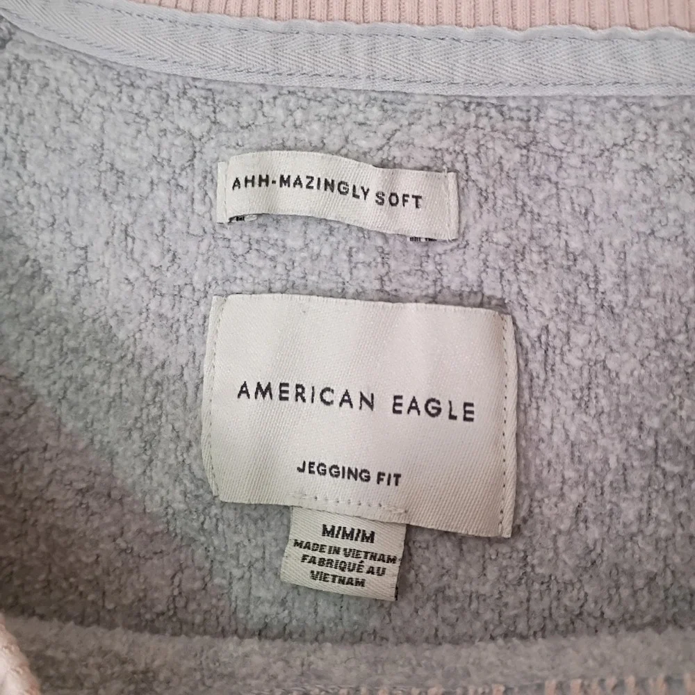 American Eagle Ahh-mazingly Soft Colorblock Raglan Sweatshirt Gray Pink Medium - Picture 6 of 14